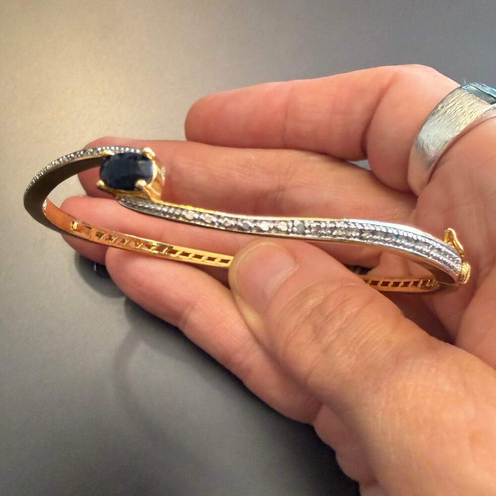 Vintage PAJ BB Sapphire Gold Plated Brass Hinged Bangle